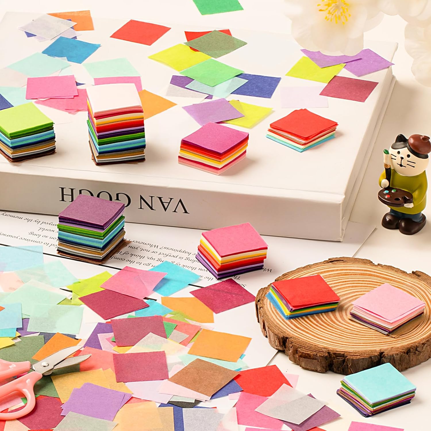 Simetufy 5400 Pcs 1 in Tissue Paper Squares 36 Assorted Colors for Crafts | Art Rainbow Tissue Paper Bulk for Mother's Day. Projects. Collage. Suncatchers. Scrapbooking - Non Bleeding - Image 6